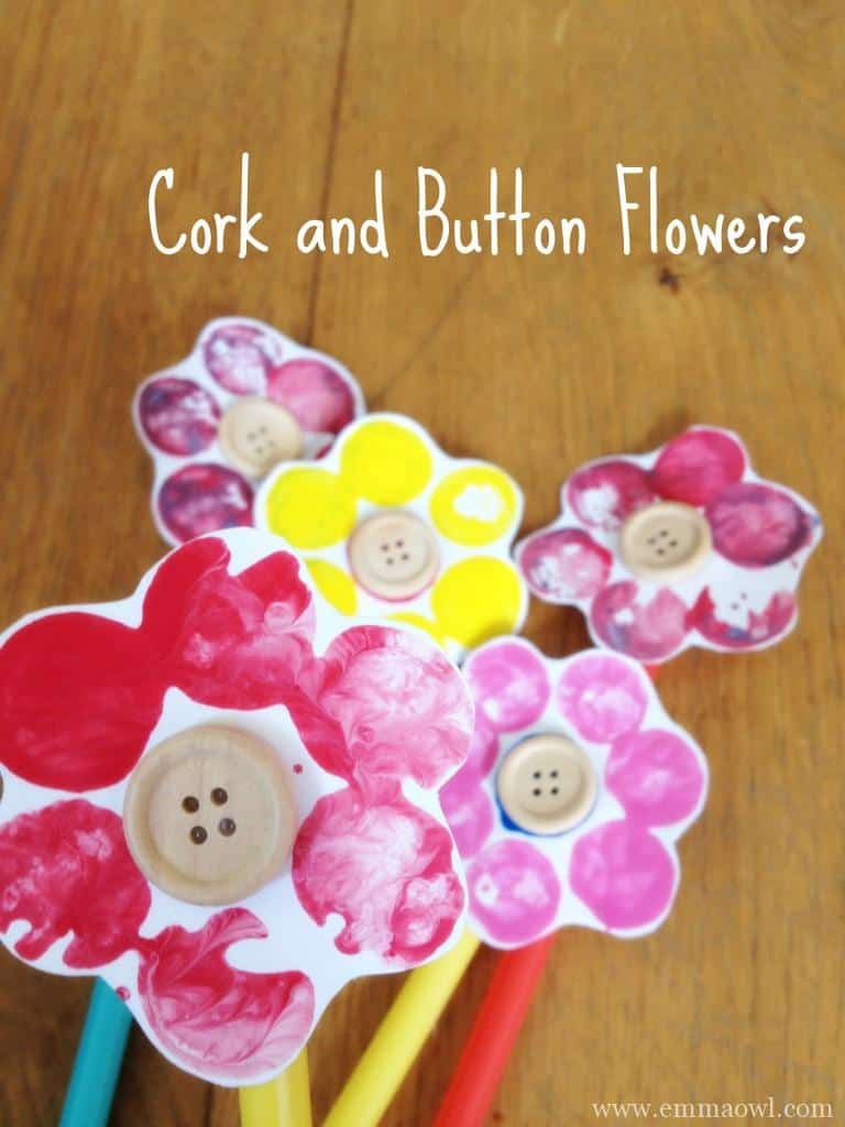 Beautiful flowers made from corks and buttons