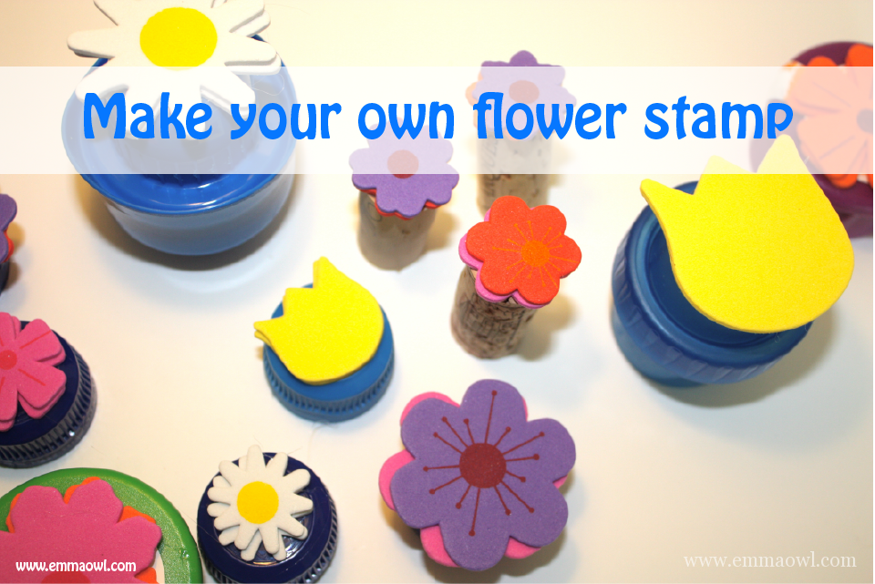 Flower stamps made from plastic lids. Recycling at it's best!