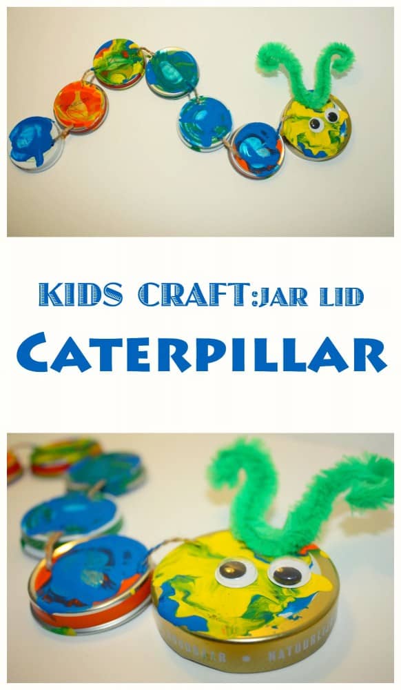 Upcycle all those jar lids by turning them into this movable - and very cute - caterpillar. Great Kids Craft Project!