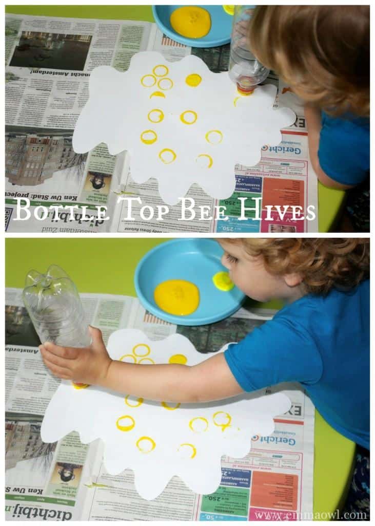 Bottle Beehives and Hand Print Bees
