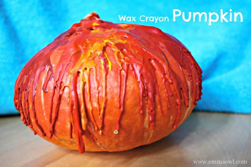 Pumpkin decorated with wax crayons