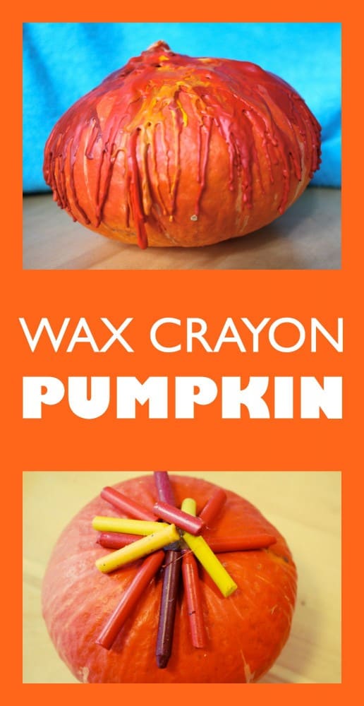 Wax Crayon Pumpking - Easy Pumpkin Craft for Kids to do for Fall or Halloween. Does not use extreme hot heat to melt the crayons - so a great childrens project!