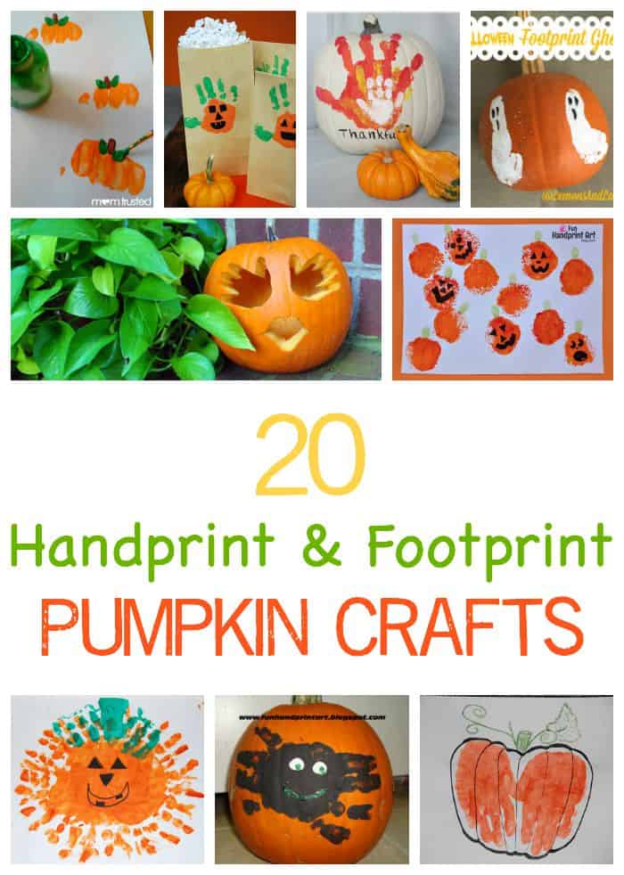 20 handprint and footprint pumpkin craft projects for children. Great autumnfall ideas - and extra special halloween pumpkin decorating ideas too!