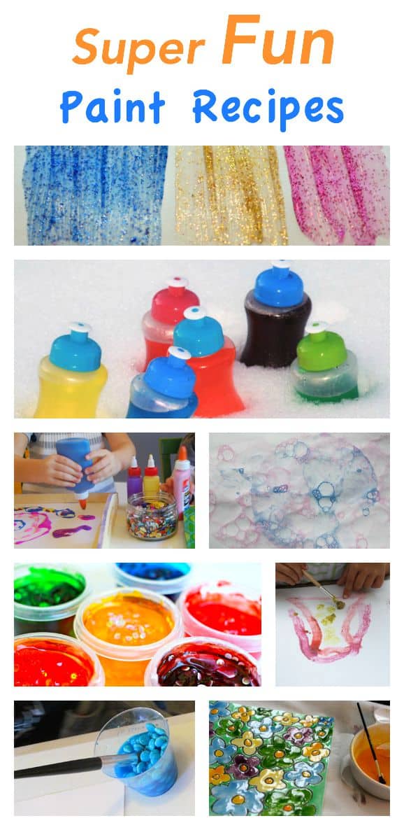 These are super fun paint recipes - glitter - snow - confetti - bubble - glue - and more. If you are looking for some fun painting action - then this is the list for you!